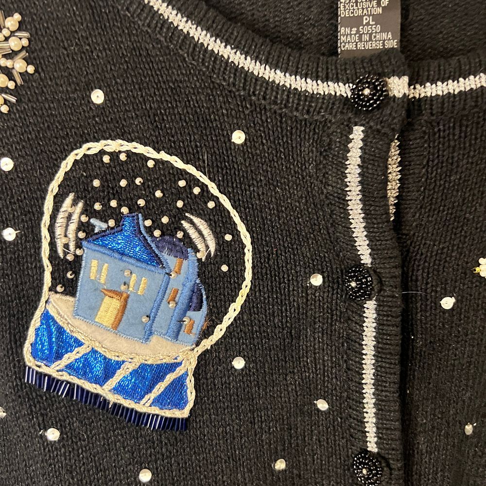 Reference Point Petites Vintage Womens Christmas Snowglobe Sweater‎ Size P Large - Picture 3 of 5